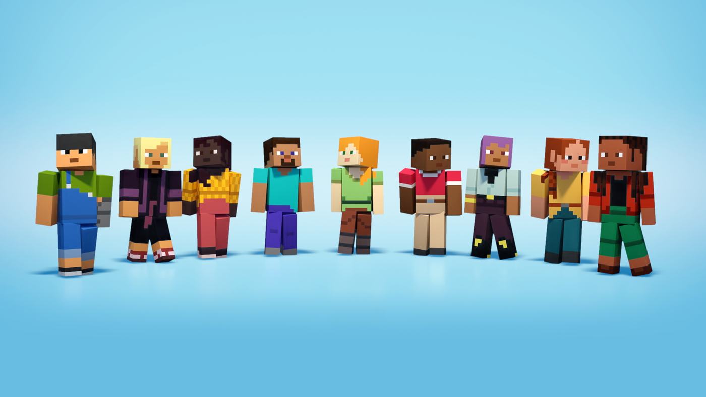 Minecraft-Wallpaper: eine Reihe von Spielerfiguren.